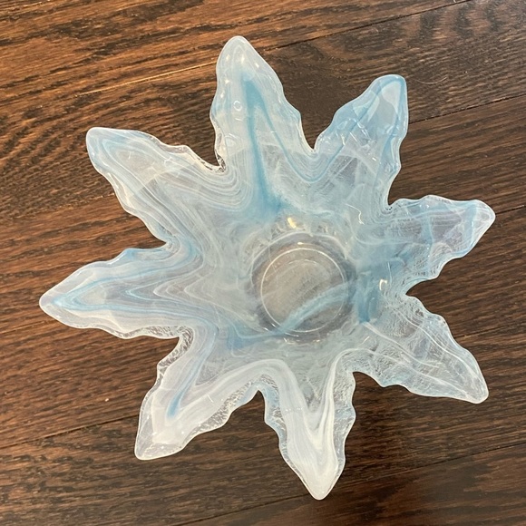 NWT Murano Glass Ice Blue White Fluted Dish Made In Italy - Picture 3 of 4